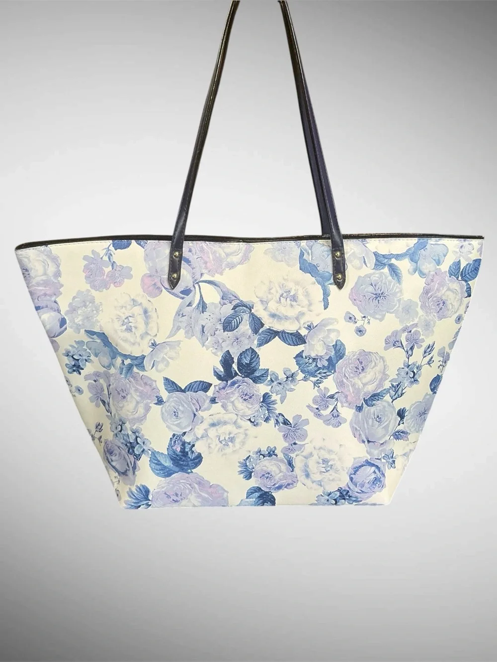Victoria’s Secret Blue Floral Tote Bag Large PU Carryall Shopper